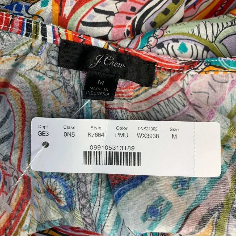 J CREW Women's Sz M Artful Floral‎ Boho Tassel Tie Beach Lightweight Tunic Top